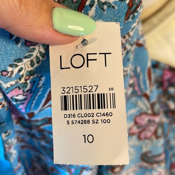 LOFT Bouquet Mock neckline MIDI dress paisley cendre blue NWT L/S zipped back 10 - Picture 10 of 16